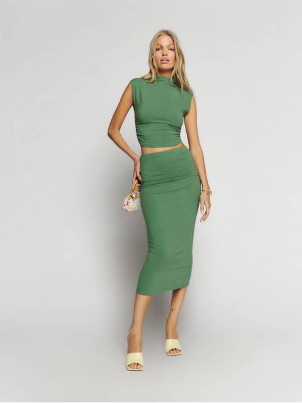 Reformation Olive Green Sleeveless Midi Dress Set